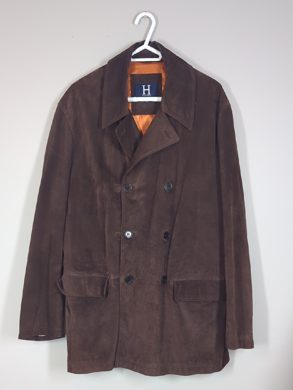 Vintage LeatheDouble Breasted Coat Brown Tommy Hilfiger Oversized Large